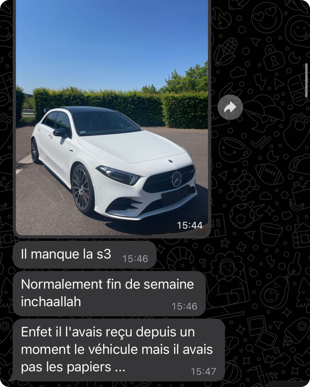 Capture d’une conversation WhatsApp partagée avec Nemesis