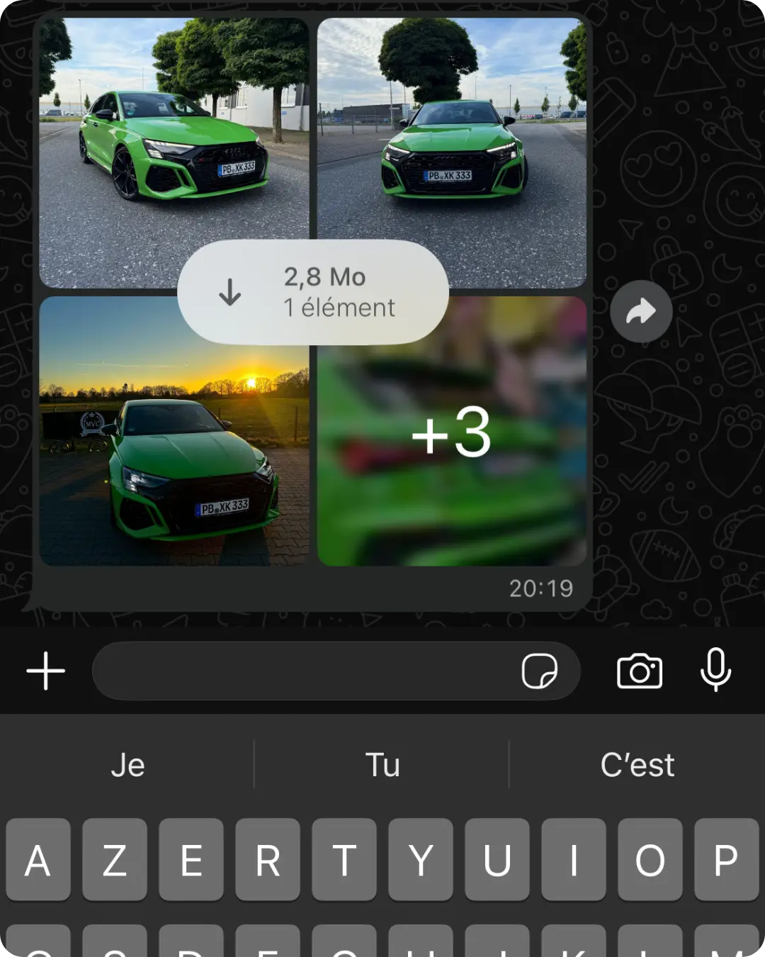 Capture d’une conversation WhatsApp partagée avec Nemesis