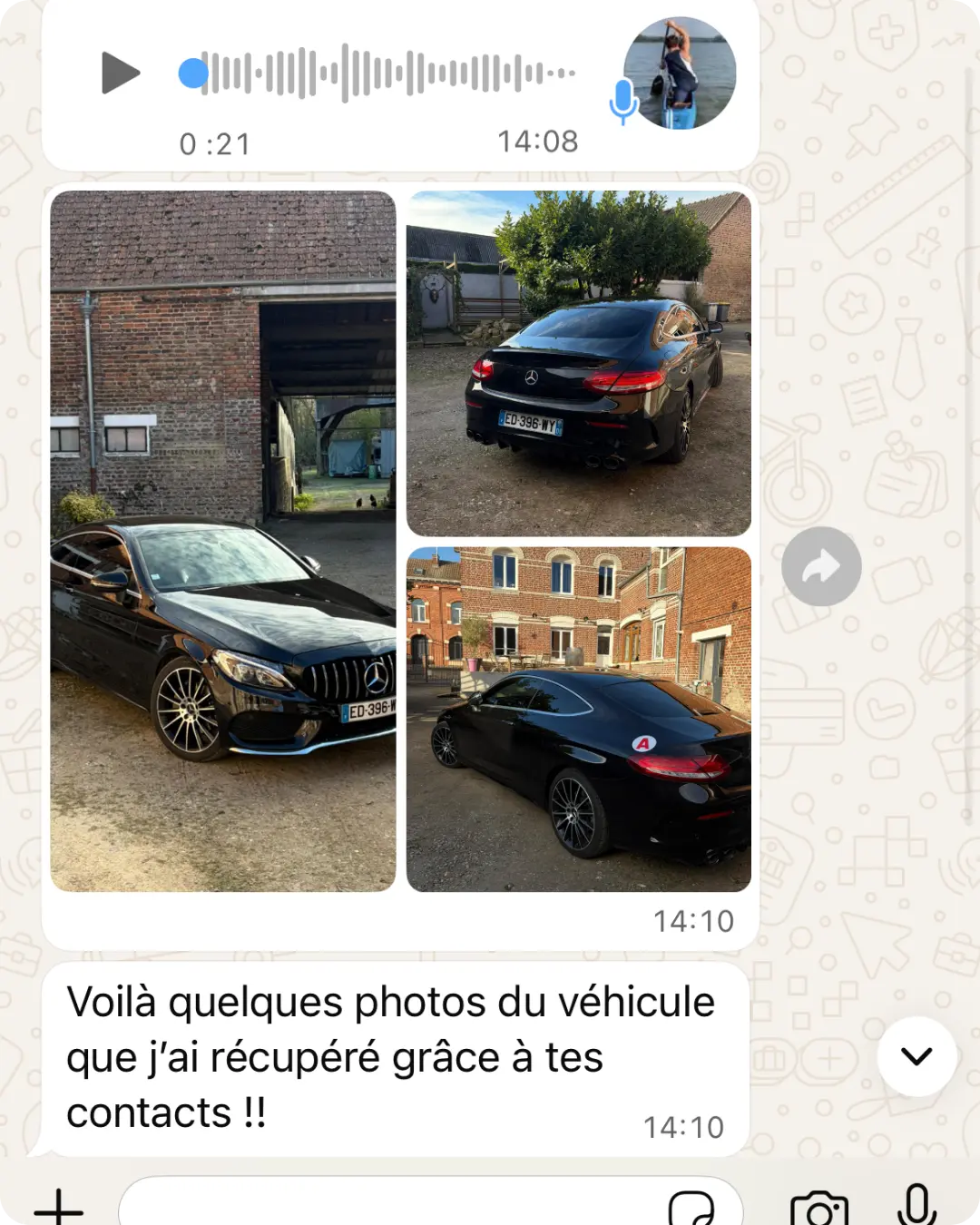 Capture d’une conversation WhatsApp partagée avec Nemesis